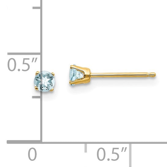 Pendientes de Aguja de 3mm de Aquamarina (Marzo) en Oro Amarillo 14K