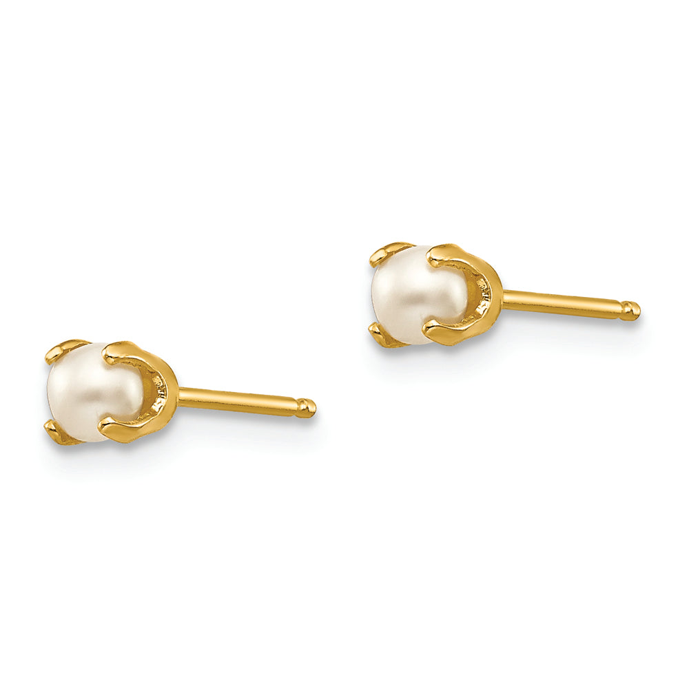 Aretes en Forma de Poste con Perlas Cultivadas de 3 mm June/FW en Oro de 14k