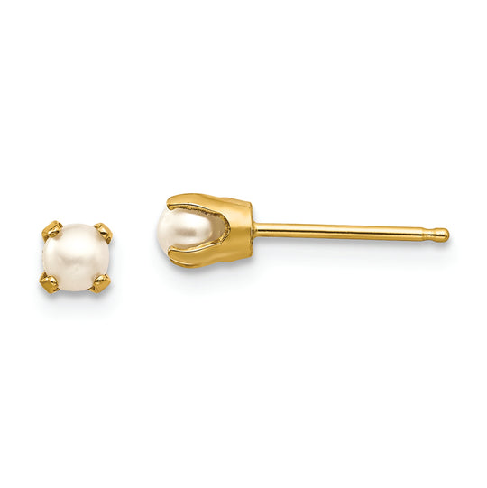 Aretes en Forma de Poste con Perlas Cultivadas de 3 mm June/FW en Oro de 14k