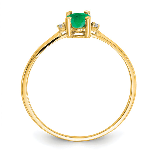 Anillo de Oro Amarillo de 14k con Diamante y Esmeralda (Piedra de Nacimiento de Mayo)