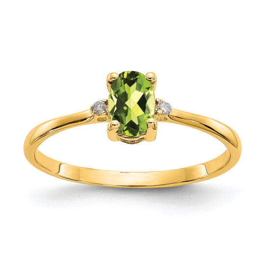 Anillo de Piedra Natal de Peridoto y Diamante de 14k