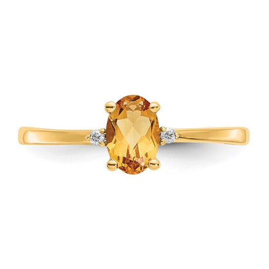 Anillo de Piedra de Nacimiento con Citrino y Diamantes en Oro Amarillo de 14k