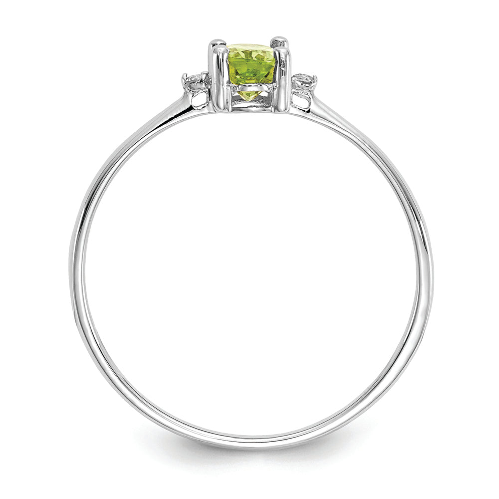 Anillo con Diamantes y Piedra Natal de Peridoto en Oro Blanco de 14k