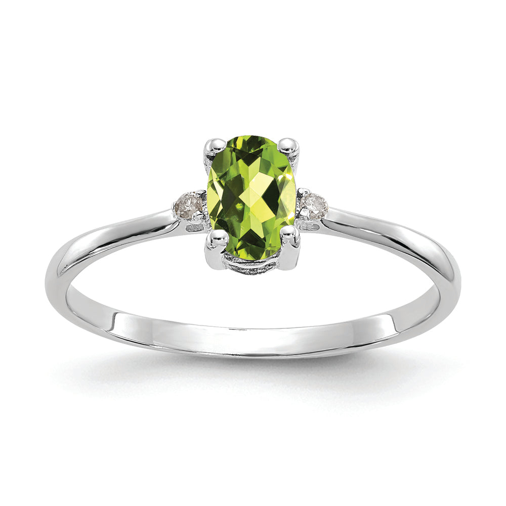 Anillo con Diamantes y Piedra Natal de Peridoto en Oro Blanco de 14k