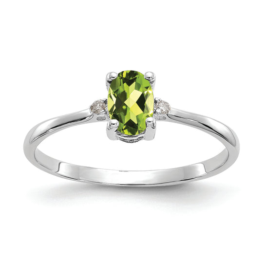 Anillo con Diamantes y Piedra Natal de Peridoto en Oro Blanco de 14k