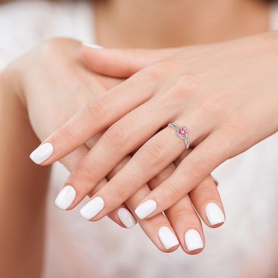 Anillo de Oro Blanco de 14k con Piedra de Nacimiento de Turmalina Rosa