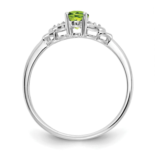 Anillo con Diamantes y Peridoto en Oro Blanco de 14k