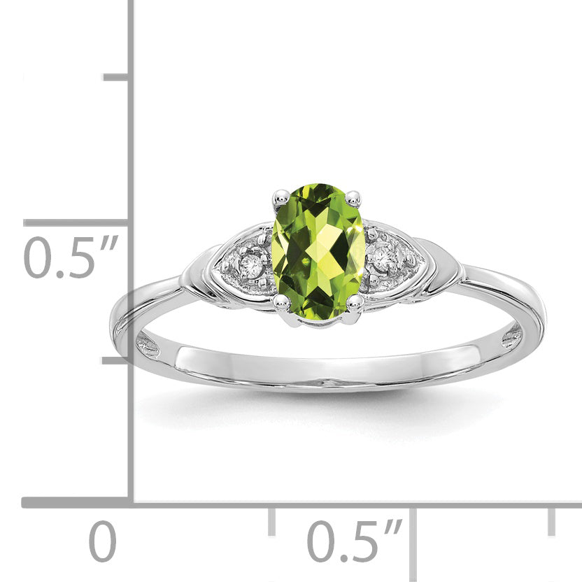 Anillo con Diamantes y Peridoto en Oro Blanco de 14k