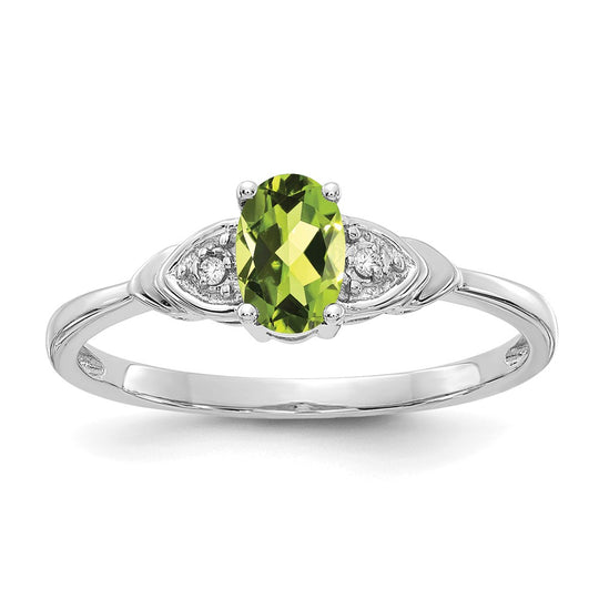 Anillo con Diamantes y Peridoto en Oro Blanco de 14k