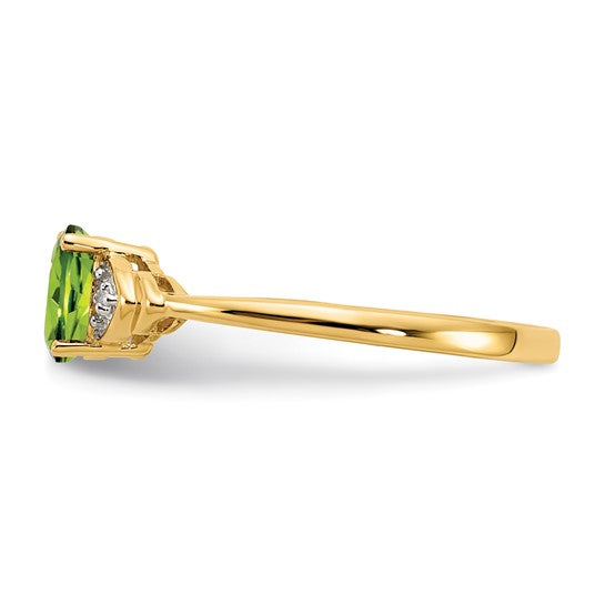 Anillo de Peridoto y Diamante en Oro Amarillo de 14k