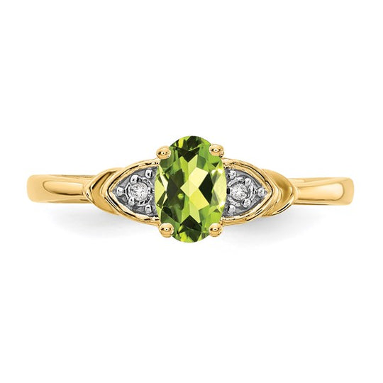 Anillo de Peridoto y Diamante en Oro Amarillo de 14k