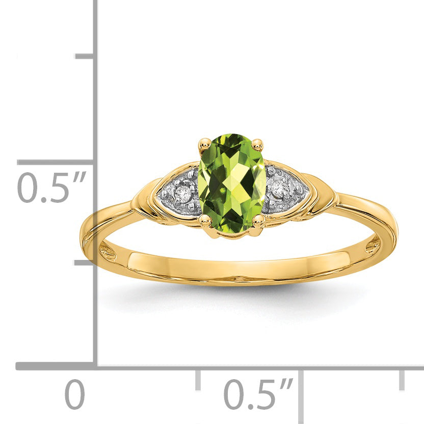 Anillo con Diamantes y Peridoto en Oro de 14k