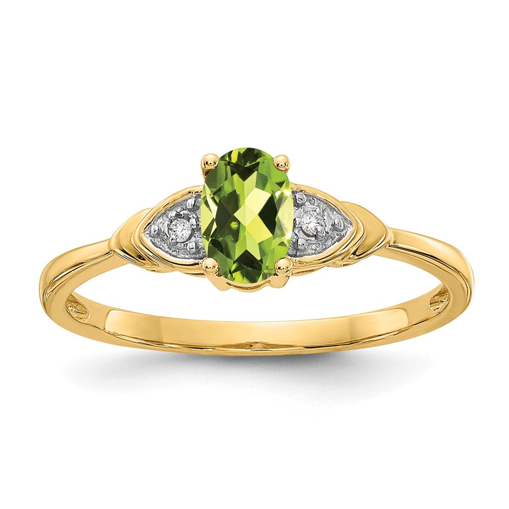 Anillo con Diamantes y Peridoto en Oro de 14k