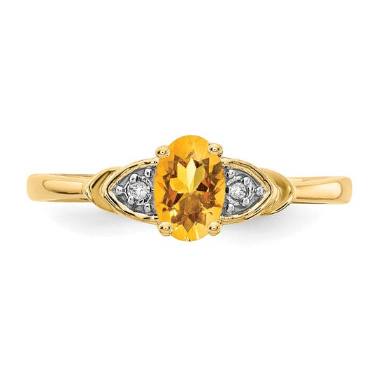 Anillo de Citrino y Diamante en Oro Amarillo de 14k