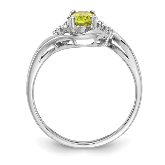 Anillo con Diamantes y Peridoto en Oro Blanco de 14k