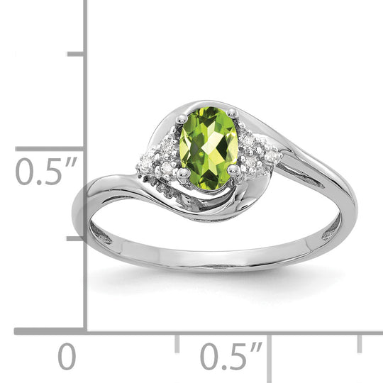 Anillo con Diamantes y Peridoto en Oro Blanco de 14k