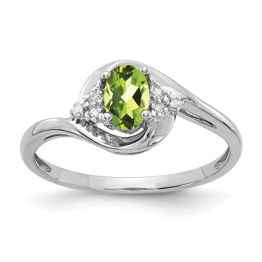 Anillo con Diamantes y Peridoto en Oro Blanco de 14k