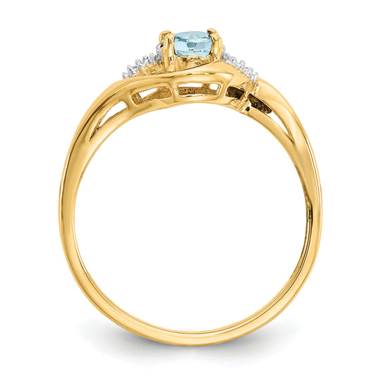 Anillo de Aguamarina y Diamantes en Oro Amarillo de 14K