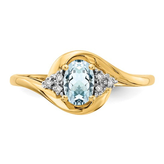 Anillo de Aguamarina y Diamantes en Oro Amarillo de 14K