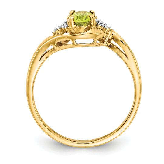 Anillo con Diamantes y Peridoto de 14k