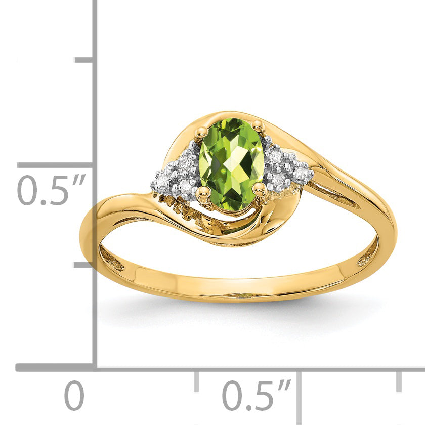 Anillo con Diamantes y Peridoto de 14k