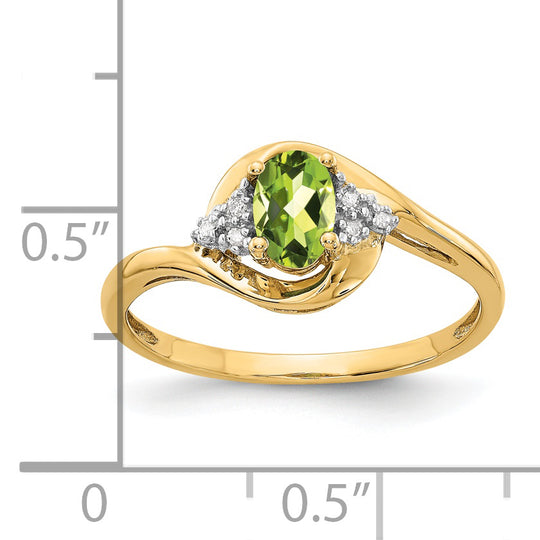 Anillo con Diamantes y Peridoto de 14k