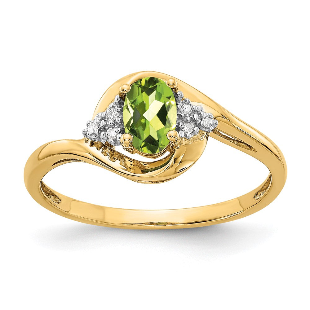 Anillo con Diamantes y Peridoto de 14k