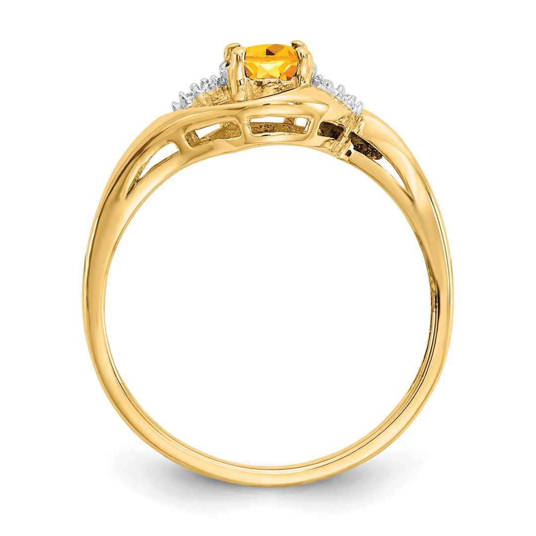 Anillo de Citrino y Diamante en Oro Amarillo de 14k