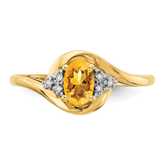 Anillo de Citrino y Diamante en Oro Amarillo de 14k