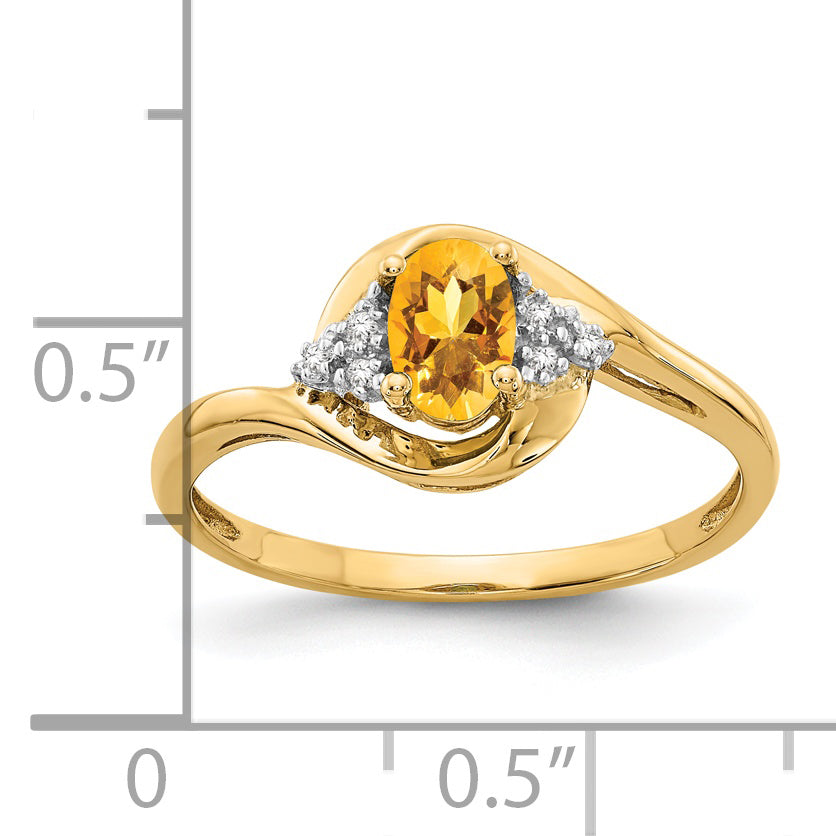 Anillo de Citrino y Diamante en Oro Amarillo de 14k