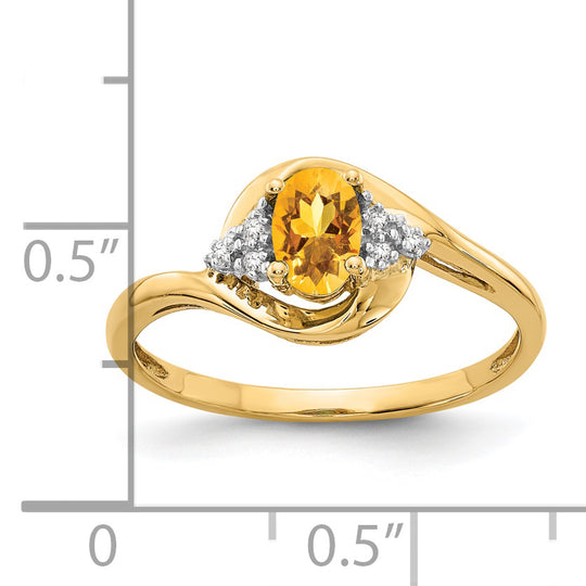 Anillo de Citrino y Diamante en Oro Amarillo de 14k