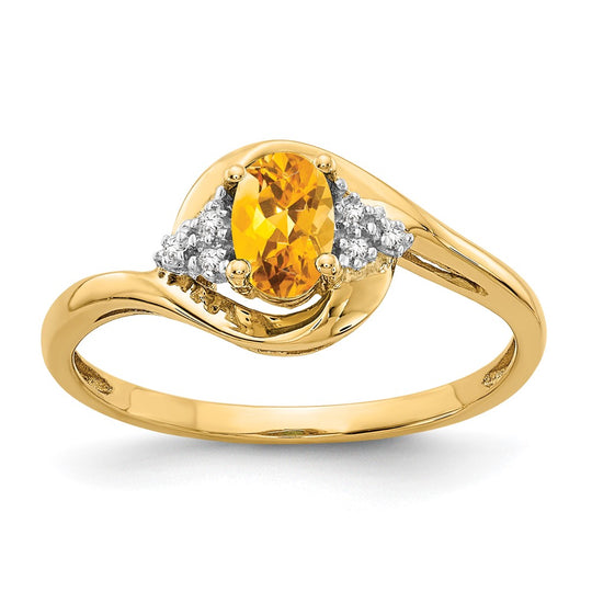 Anillo de Citrino y Diamante en Oro Amarillo de 14k