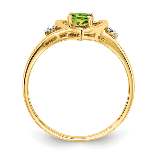 Anillo de Corazón con Diamantes y Peridoto  en Oro de 14k