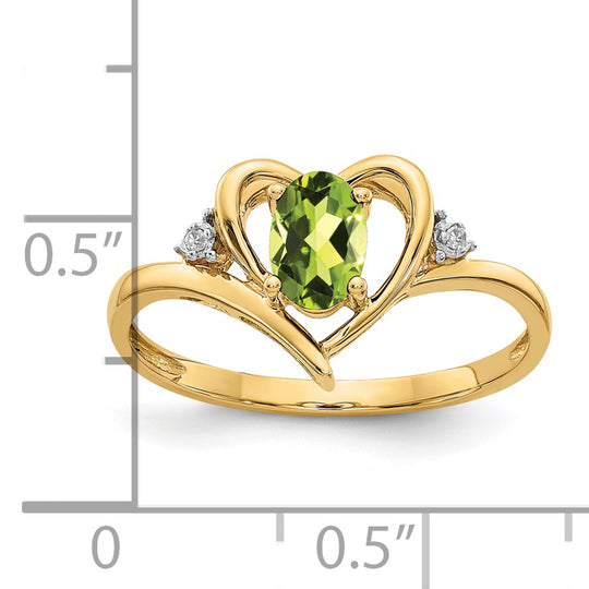 Anillo de Corazón con Diamantes y Peridoto  en Oro de 14k