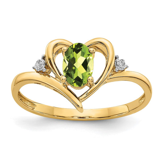 Anillo de Corazón con Diamantes y Peridoto  en Oro de 14k