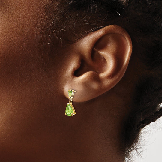 Aretes Colgantes con Peridoto en Oro de 14k