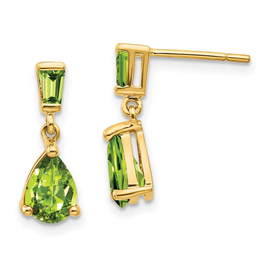 Aretes Colgantes con Peridoto en Oro de 14k