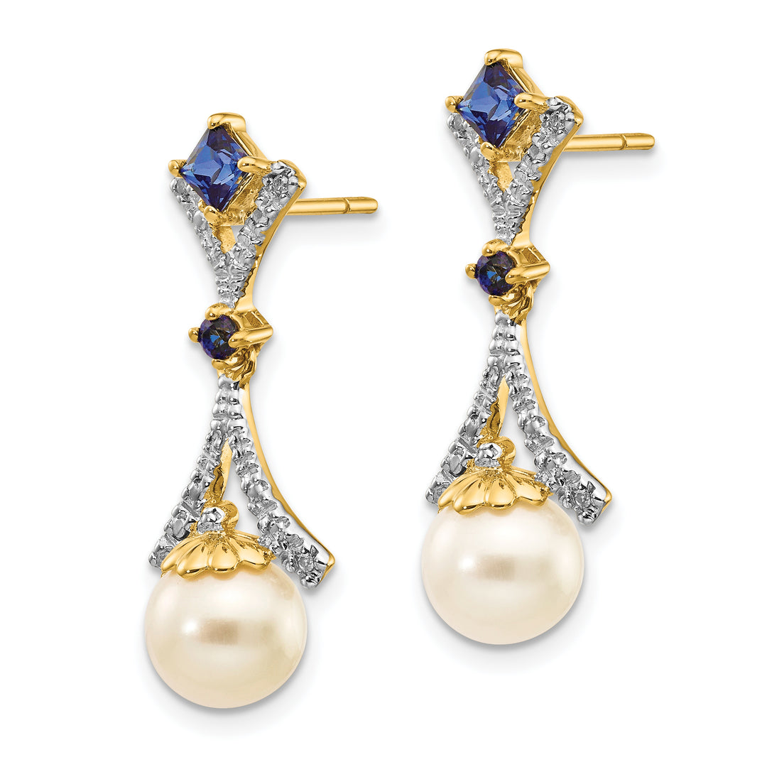 Aretes Colgantes con Diamantes de Zafiro creados con Perlas FWC de 14 k, 7-8 mm