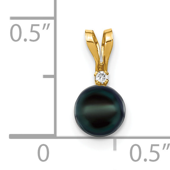 Colgante de diamantes con perlas cultivadas de Akoya de agua salada redondas negras de 14 k, 5-6 mm