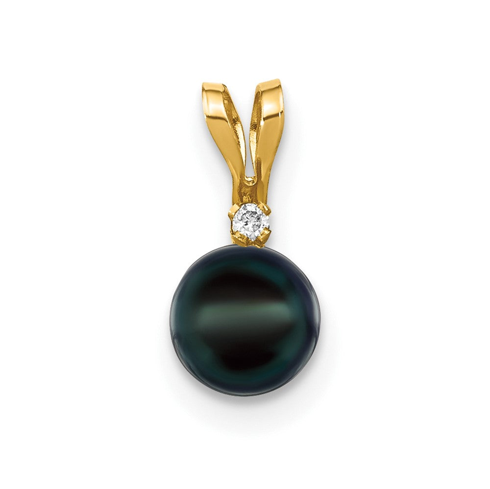 Colgante de diamantes con perlas cultivadas de Akoya de agua salada redondas negras de 14 k, 5-6 mm