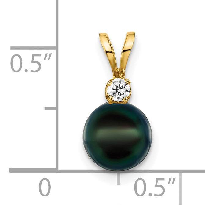Colgante de diamantes con perlas cultivadas de Akoya de agua salada redondas negras de 14 k, 7-8 mm
