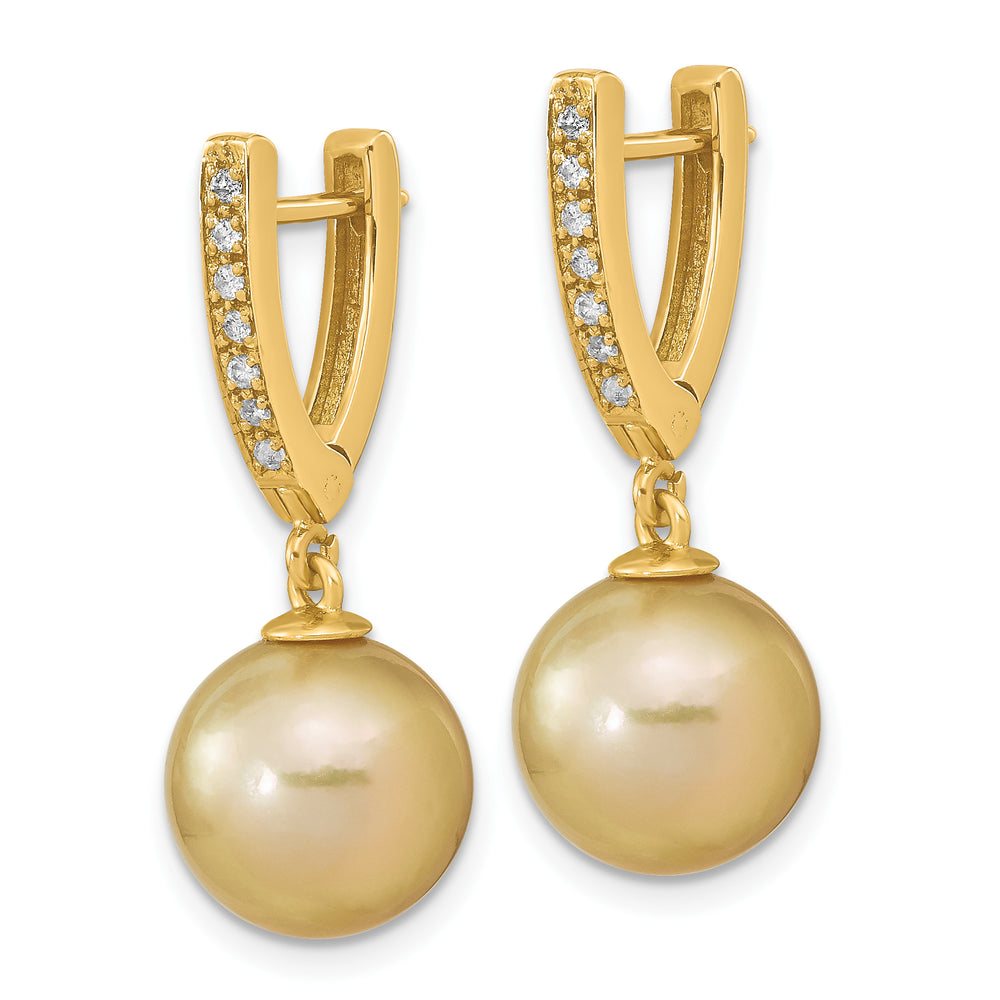 Aretes con Perla Dorada del Mar del Sur de 10-11 mm, .105 ct. en Oro de 14k