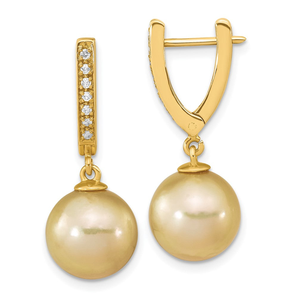 Aretes con Perla Dorada del Mar del Sur de 10-11 mm, .105 ct. en Oro de 14k