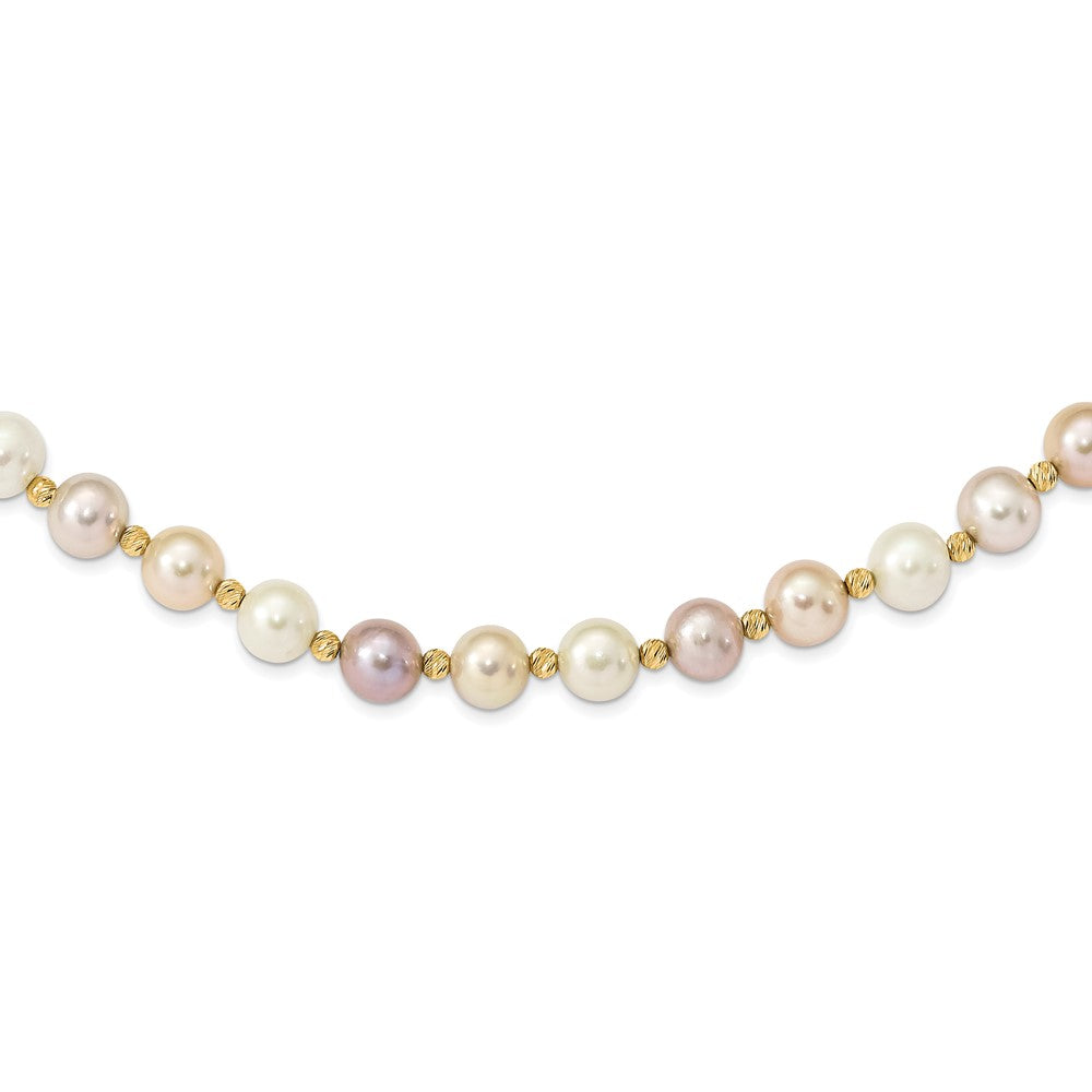 Collar con cuentas D/C de perlas FWC semicirculares de color rosa, morado y blanco de 14 quilates, 8-9 mm