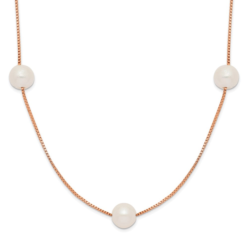 Collar de 9 estaciones con perlas FWC blancas redondas de 5 a 6 mm en oro rosa de 14 quilates
