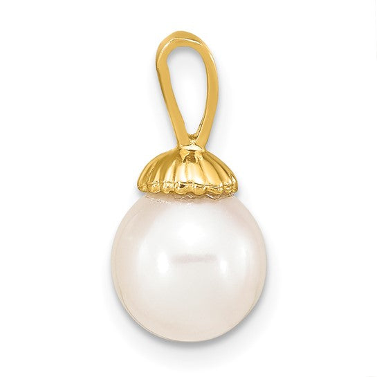 Colgante de Perla Redonda Blanca de Agua Dulce de 8-9 mm en Oro Amarillo de 14k