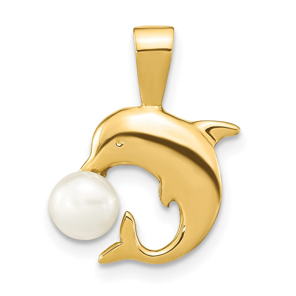 Colgante de delfín de perlas FWC con botón blanco de 14 quilates, 5-6 mm