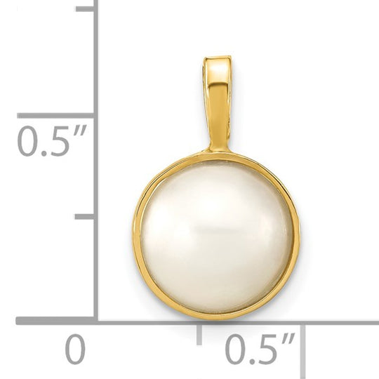 Colgante de Perla Mabe de Agua Salada Blanca de 9-10 mm en Oro Amarillo de 14k