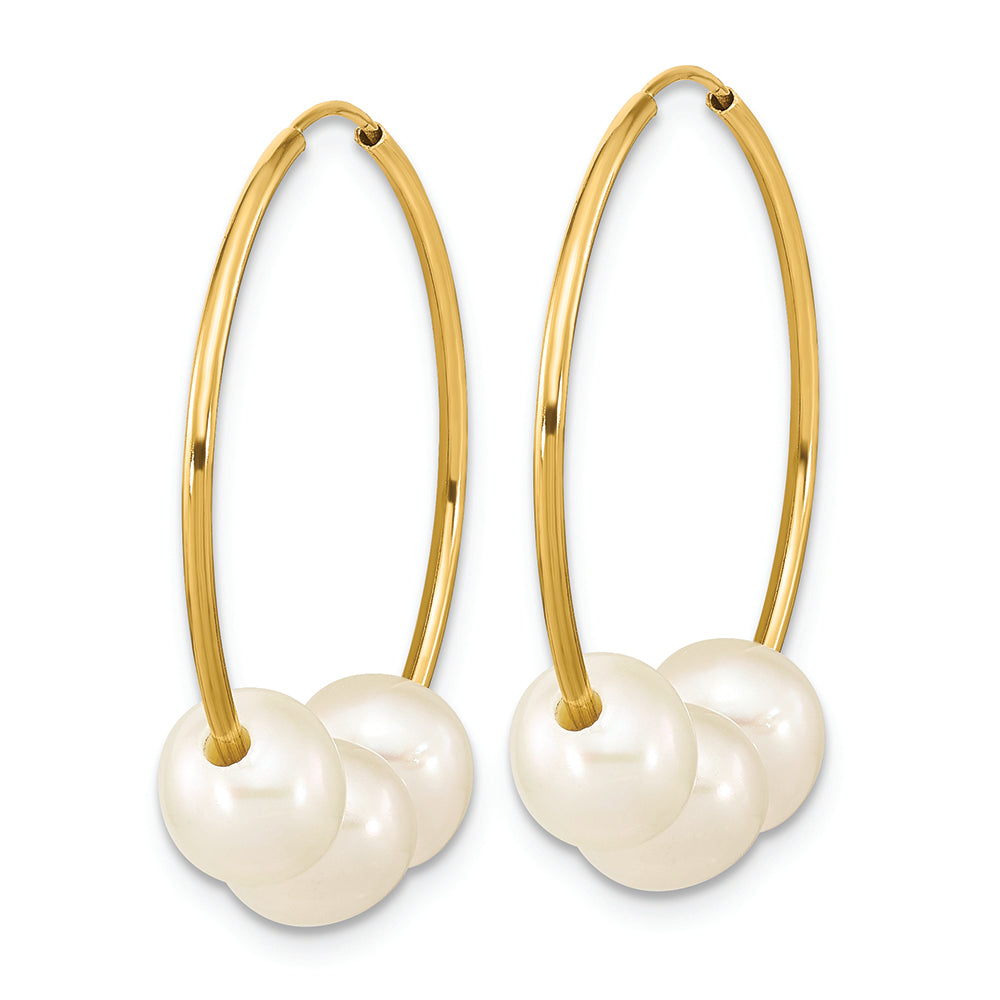 Pendientes colgantes de aro con perlas FWC blancas semicirculares de 14 quilates, 6-7 mm