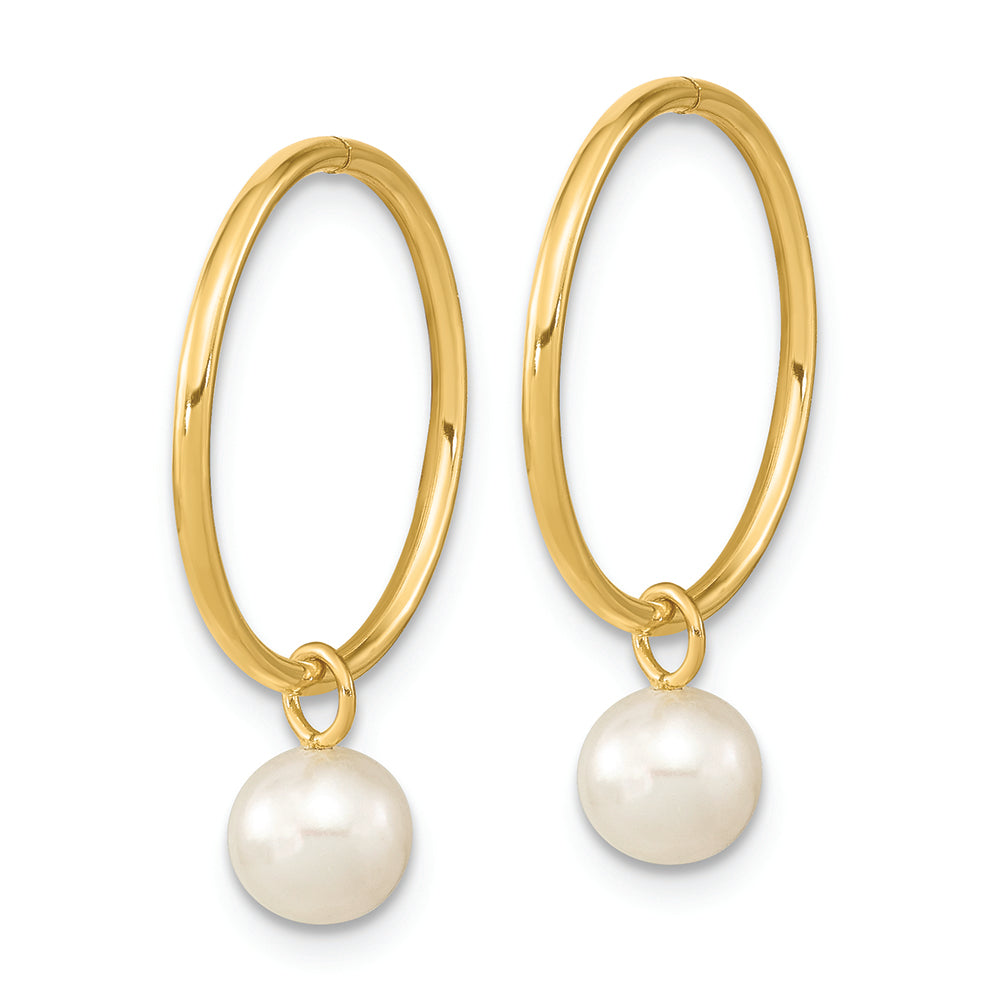 Pendientes de aro de perlas FWC blancas redondas de 14 quilates, 5-6 mm